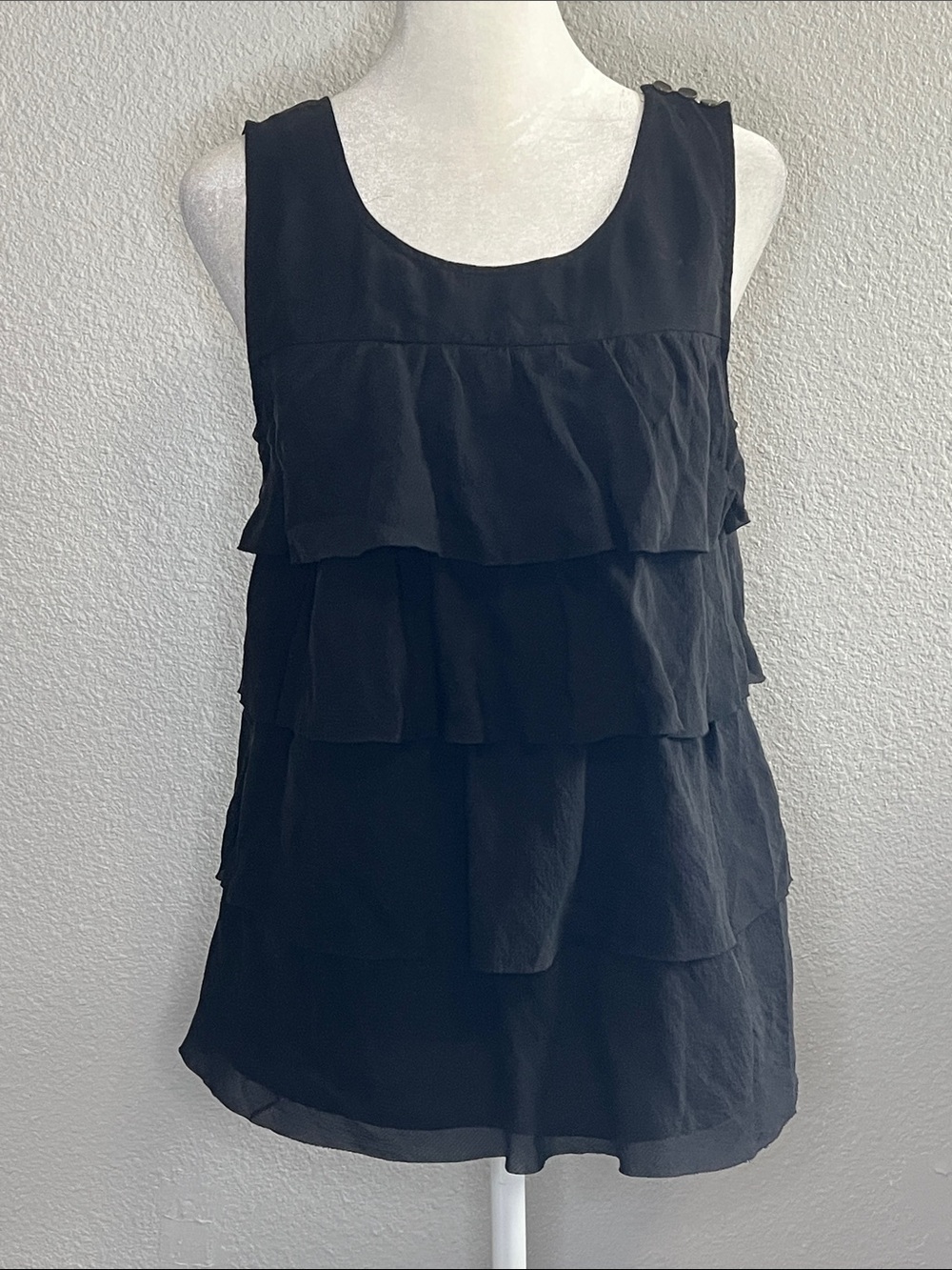 JCrew Silk Ruffle Front Tank Top Black Size 0